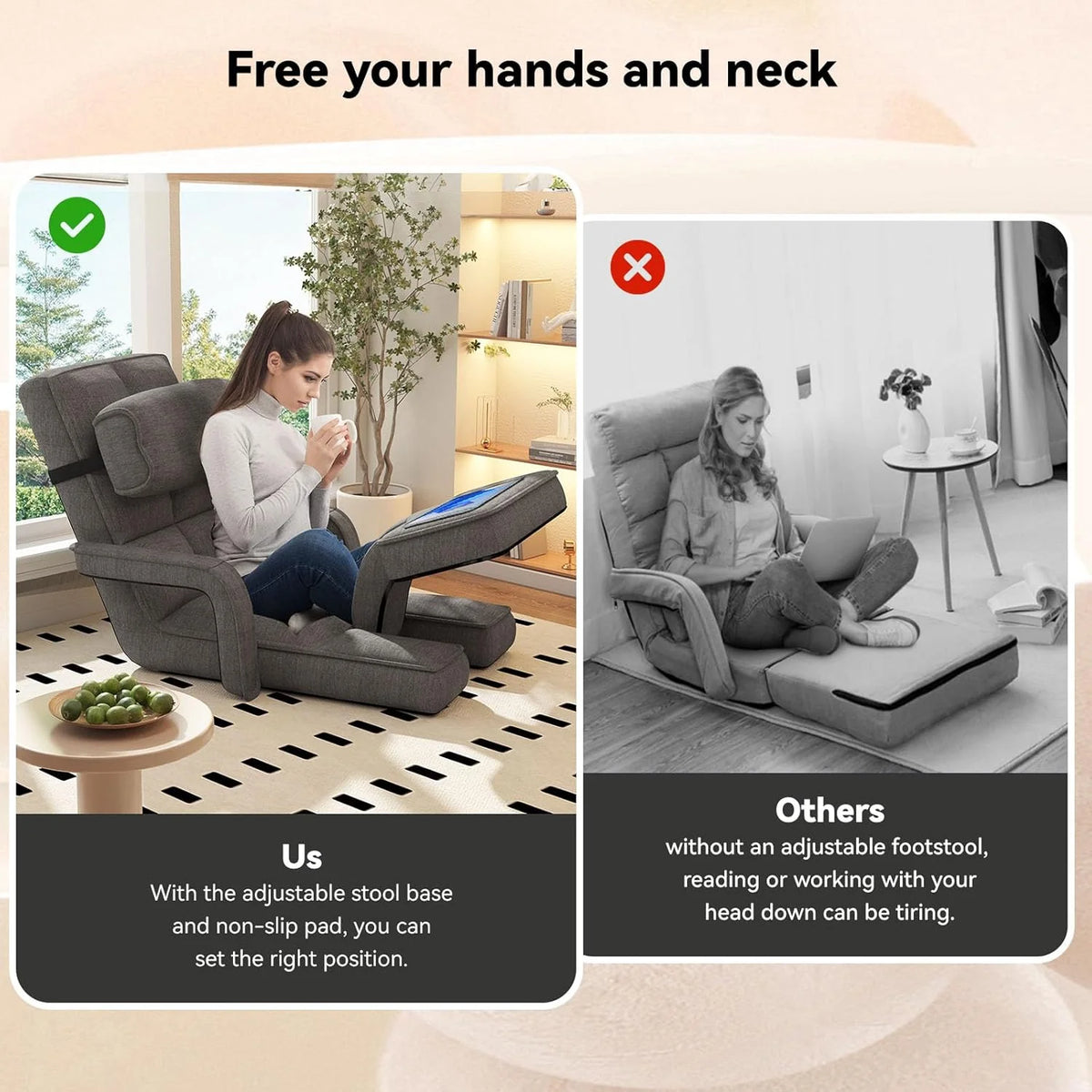 AECOJOY Floor Chair, Padded Folding Gaming Chair with 14-Level Adjustable Backrest, Portable Lazy Sofa