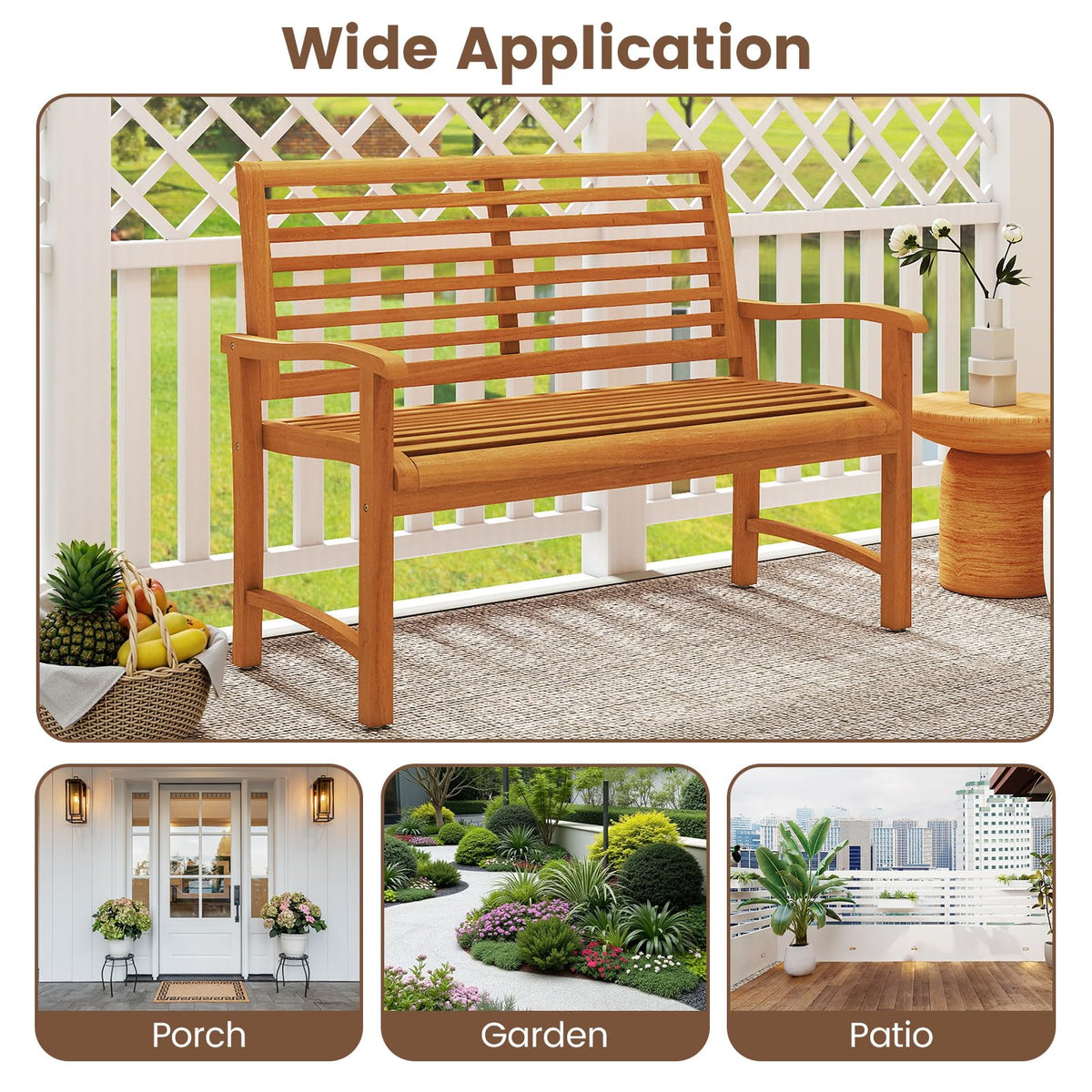 Tangkula Patio Garden Park Bench with Slatted Backrest & Seat