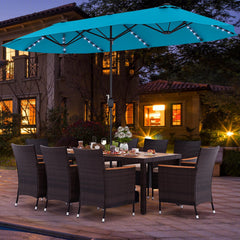 Tangkula 11 Pieces Outdoor Rattan Furniture Set  with 15ft Double-Sided Patio Umbrella (Base Included)