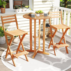 Tangkula Outdoor Portable High Top Acacia Wood Bar Height Chair with Backrest & Footrest