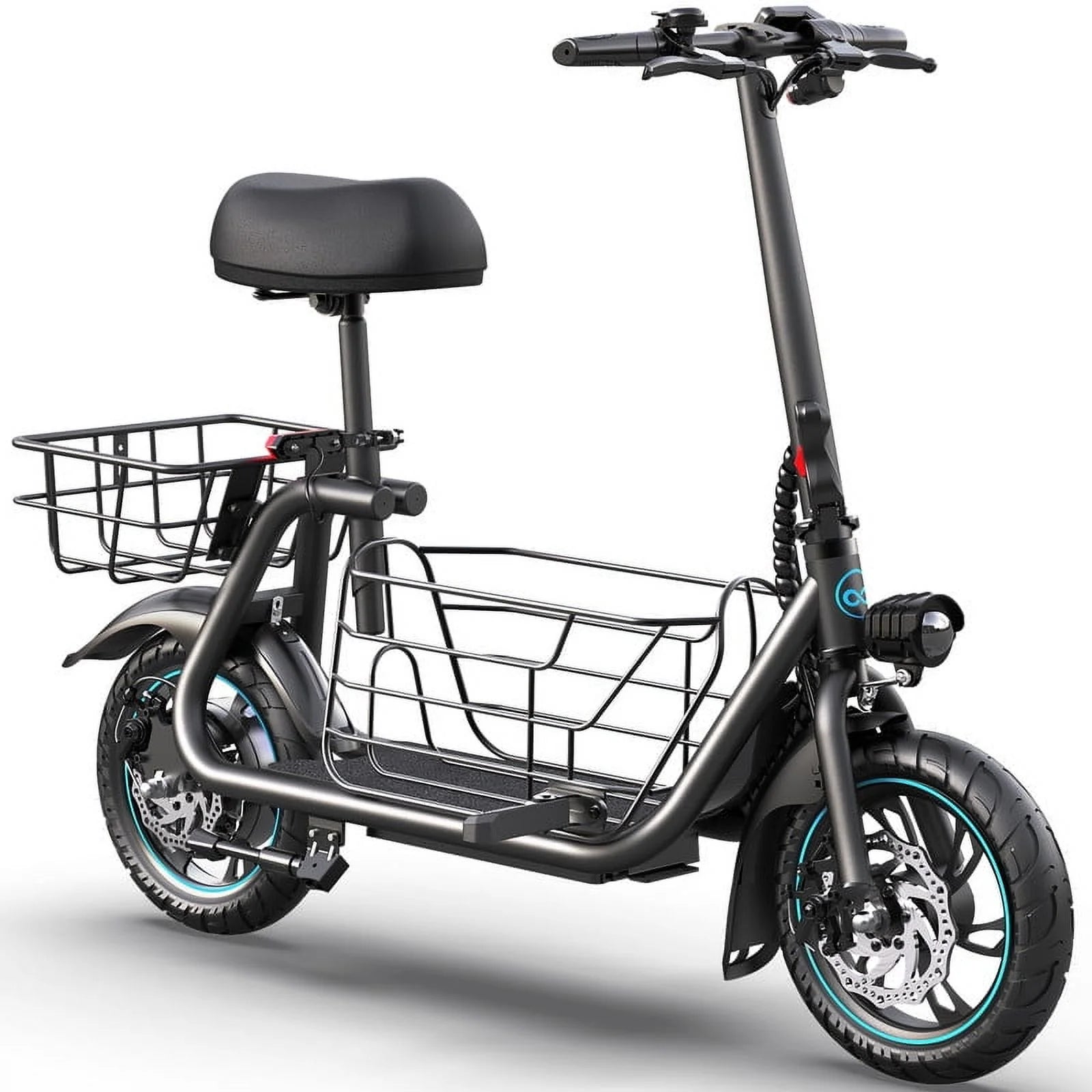 KEESTP Electric Bike with Basket for Pet, 3 Riding Modes Foldable Electric Scooter for Adults - up to 20 Miles 18.6MPH