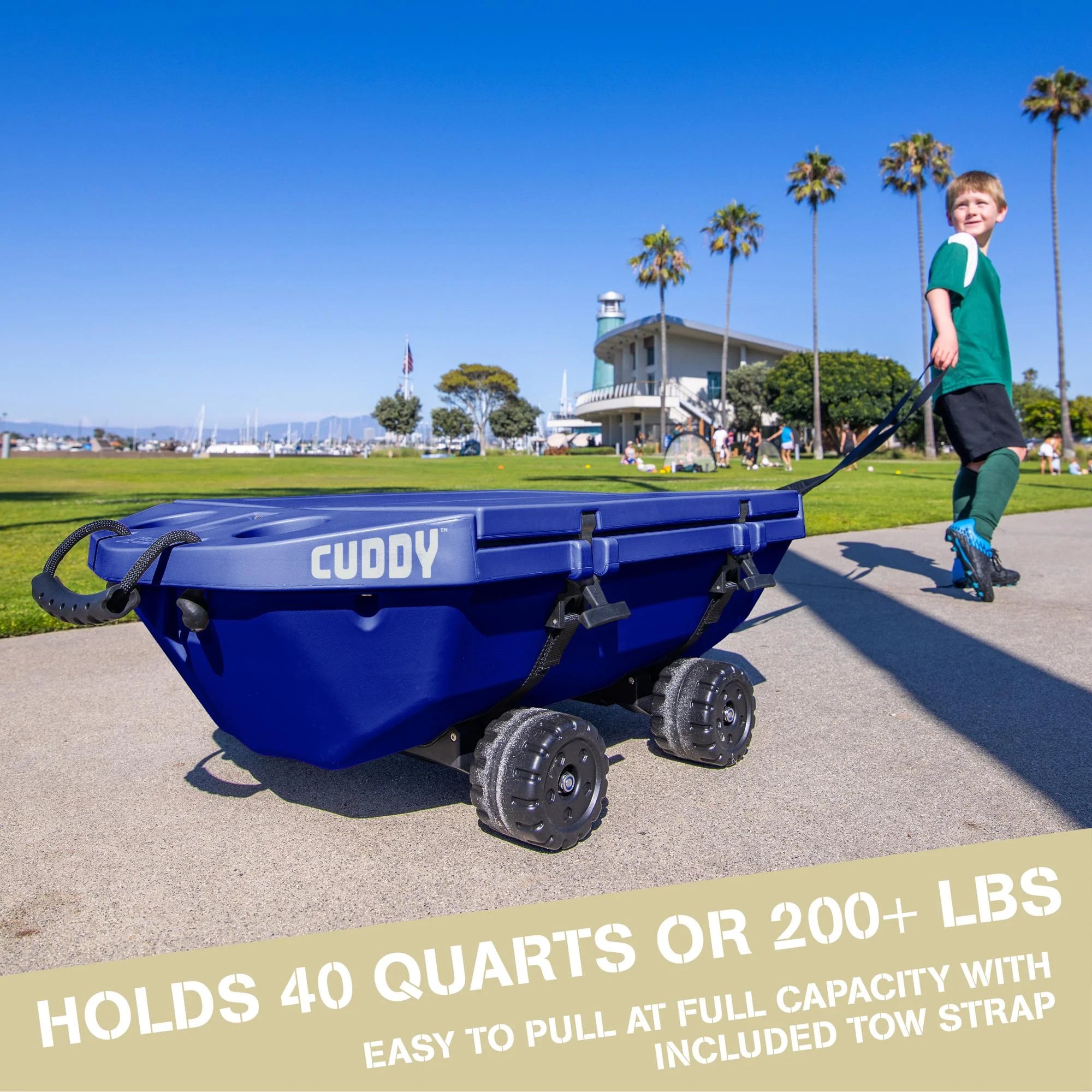 Cuddy 40 QT Floating Cooler and Dry Storage Vessel with Cuddy Crawler Wheel Kit - Navy