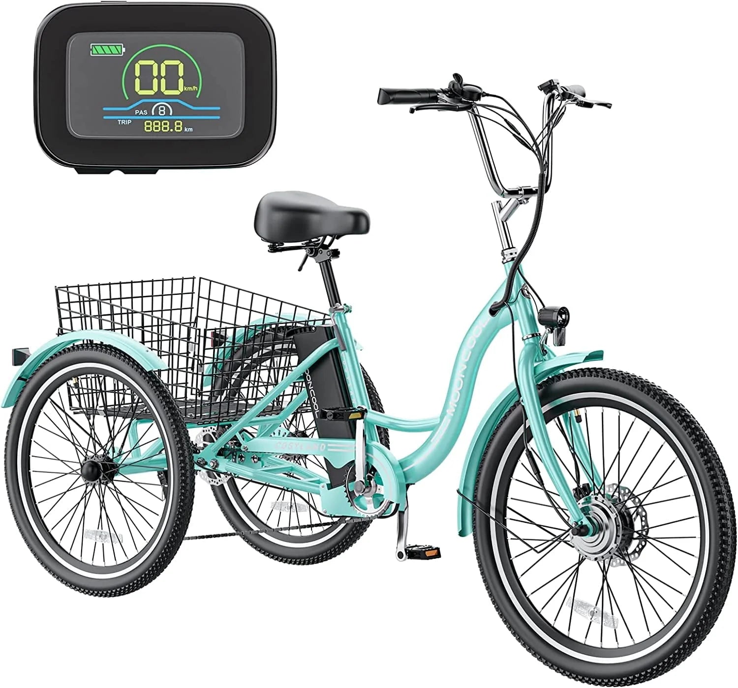 MOONCOOL Electric Tricycle, 350W 36V 24 in 7 Speeds 3 Wheels Electric Bikes for Adults, Motorized Electric Trike Three Wheel Electric Bicycle