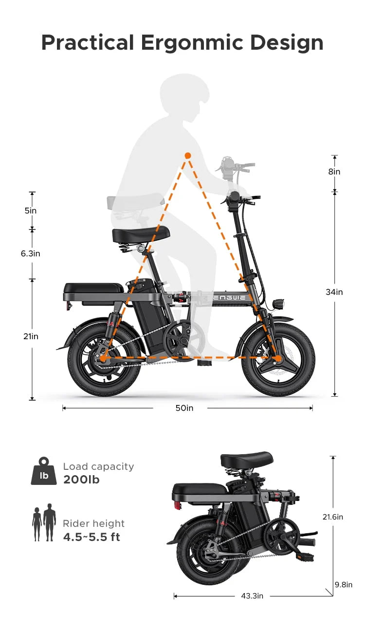 Engwe T14 Folding Electric Bikes for Adults, 350W Mini Ebike 48V10AH Removable Battery, Urban City Commuter Electric Bicycles - Grey