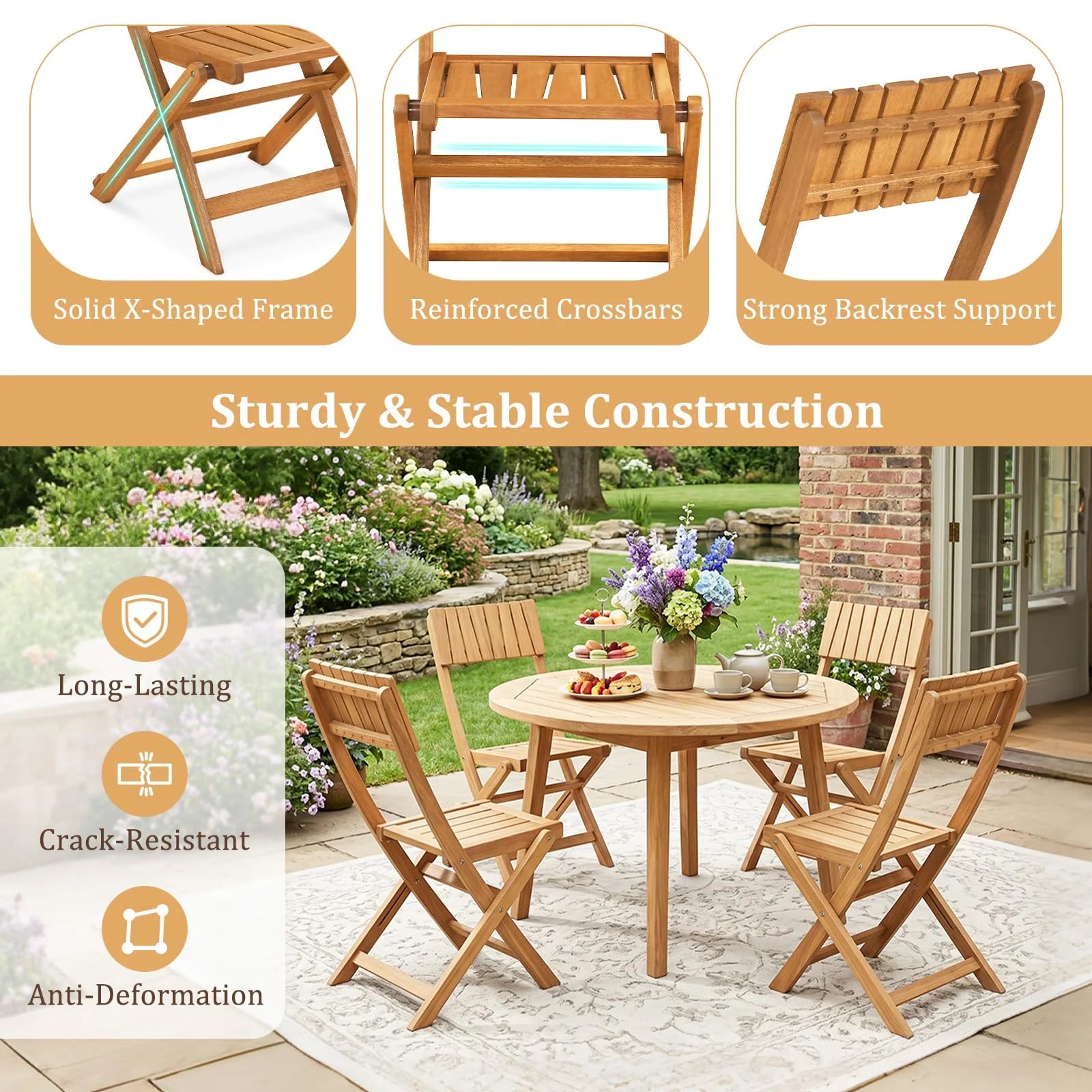 Tangkula Wood Foldable Patio Chairs Set of 2/4