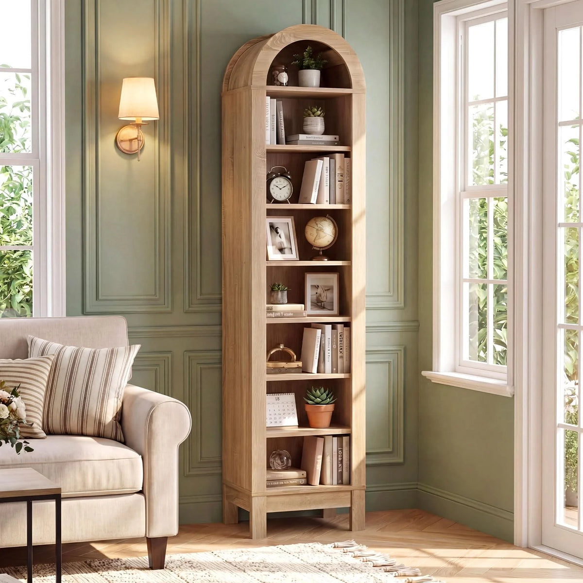 Tangkula 71" Tall Arched Bookcase for Living Room