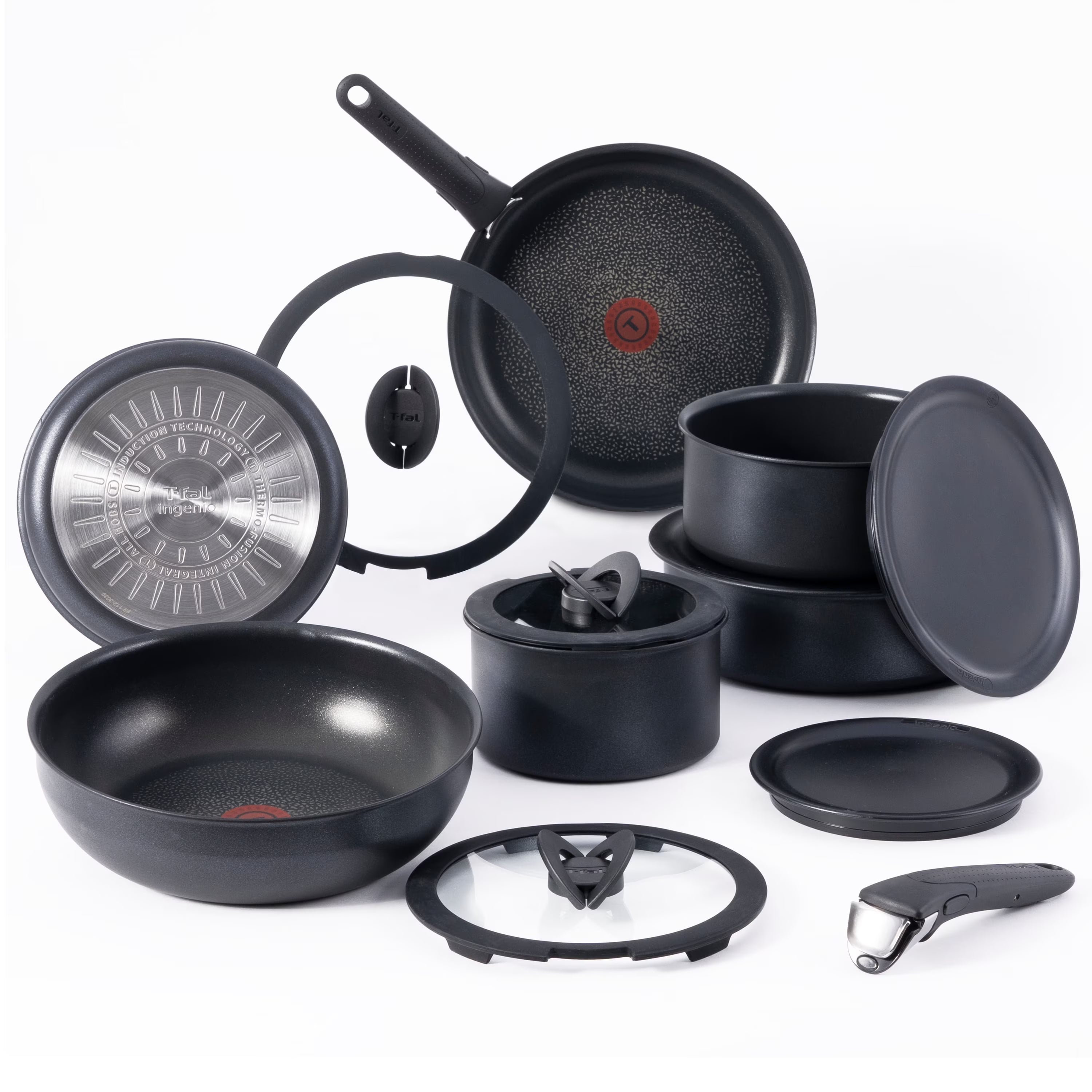 T - Fal Ingenio Expertise Nonstick 14 - Piece Cookware Set, Induction Oven Safe up to 500F, Detachable Handle, Onyx Black
