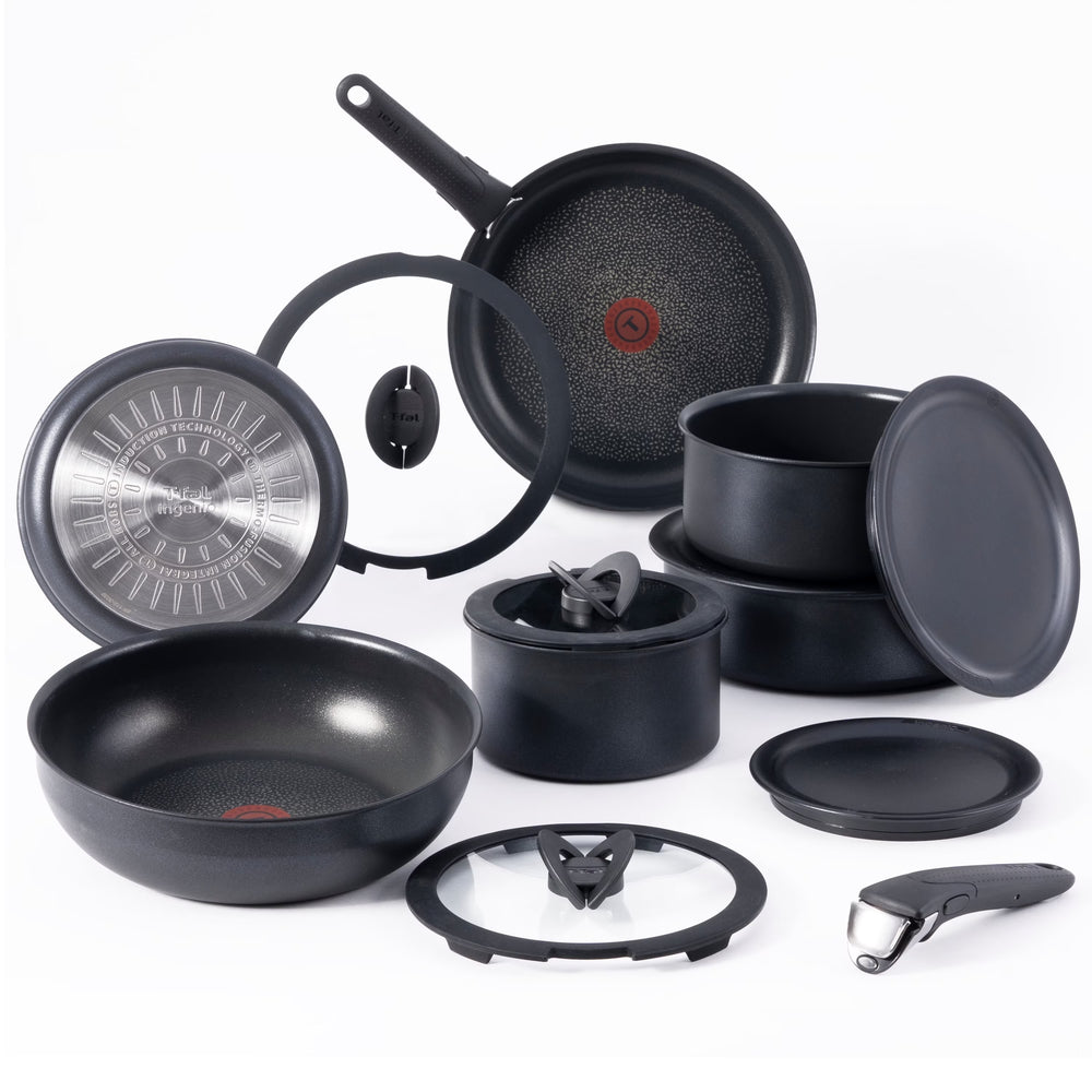 T - Fal Ingenio Expertise Nonstick 14 - Piece Cookware Set, Induction Oven Safe up to 500F, Detachable Handle, Onyx Black