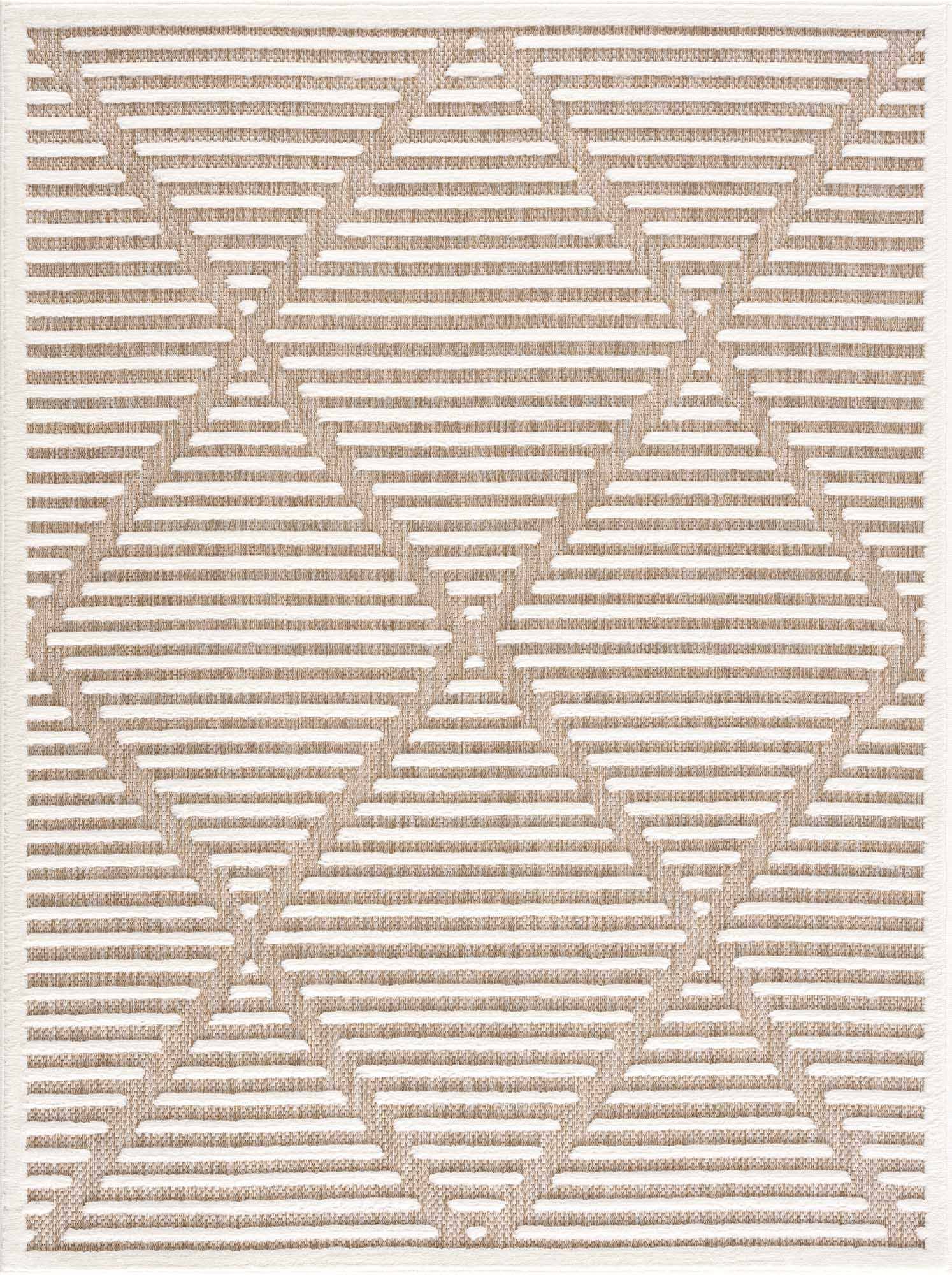 Hauteloom Anah Living Room, Bedroom Patio Outdoor Area Rug - Beige, White, Brown - 6'7 inch x 9', Size: 6'7 x 9'