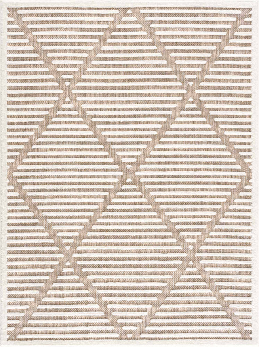 Hauteloom Anah Living Room, Bedroom Patio Outdoor Area Rug - Beige, White, Brown - 6'7 inch x 9', Size: 6'7 x 9'