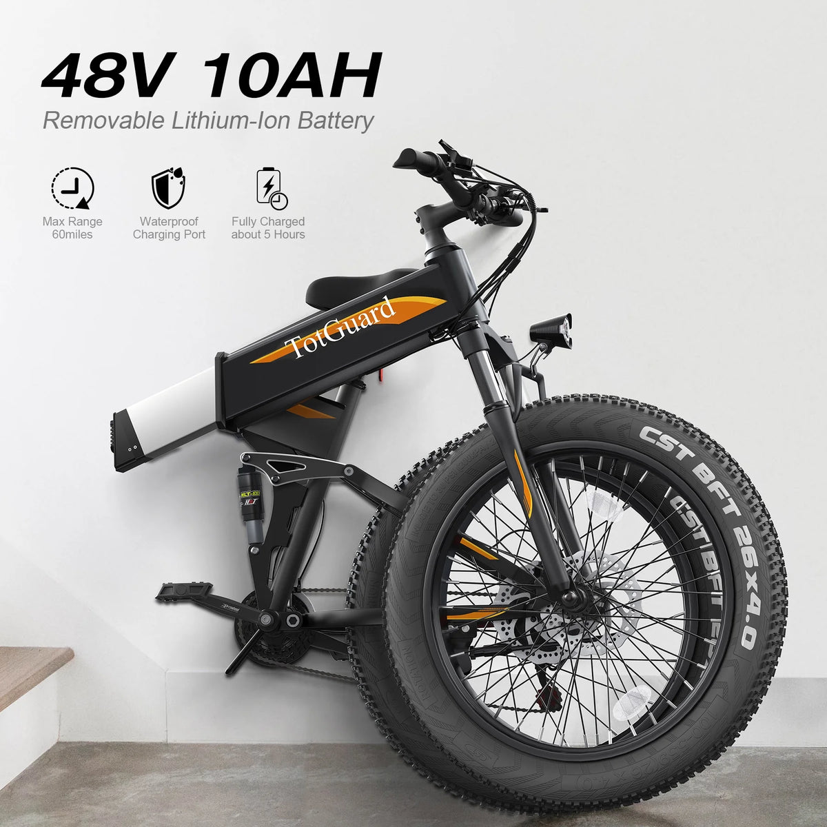 Totguard 26"x4" Electric Bike, Fat Tire 500W Ebike, Foldable Electric Bicycles E Bikes for Adults Electric 48V 10ah Battery, Dual Shock Absorber, Lockable Fork UL2849