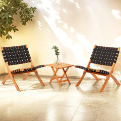 AECOJOY 3 Piece Patio Furniture Set, Acacia Wood Outdoor Bistro Set with Coffee Table & Folding Chairs