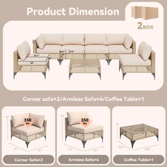 AECOJOY 7-Piece Patio Outdoor Furniture Set, Boho Outdoor Sectional Set, Light Brown&Beige