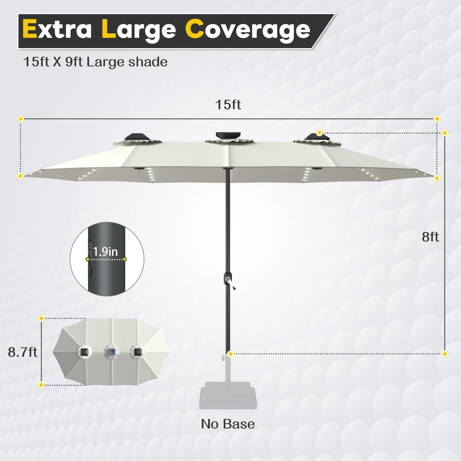 AECOJOY 15ft Patio Double-Sided Umbrella, 156 PCS Solar LED Light Outdoor Large Umbrella, Ivory