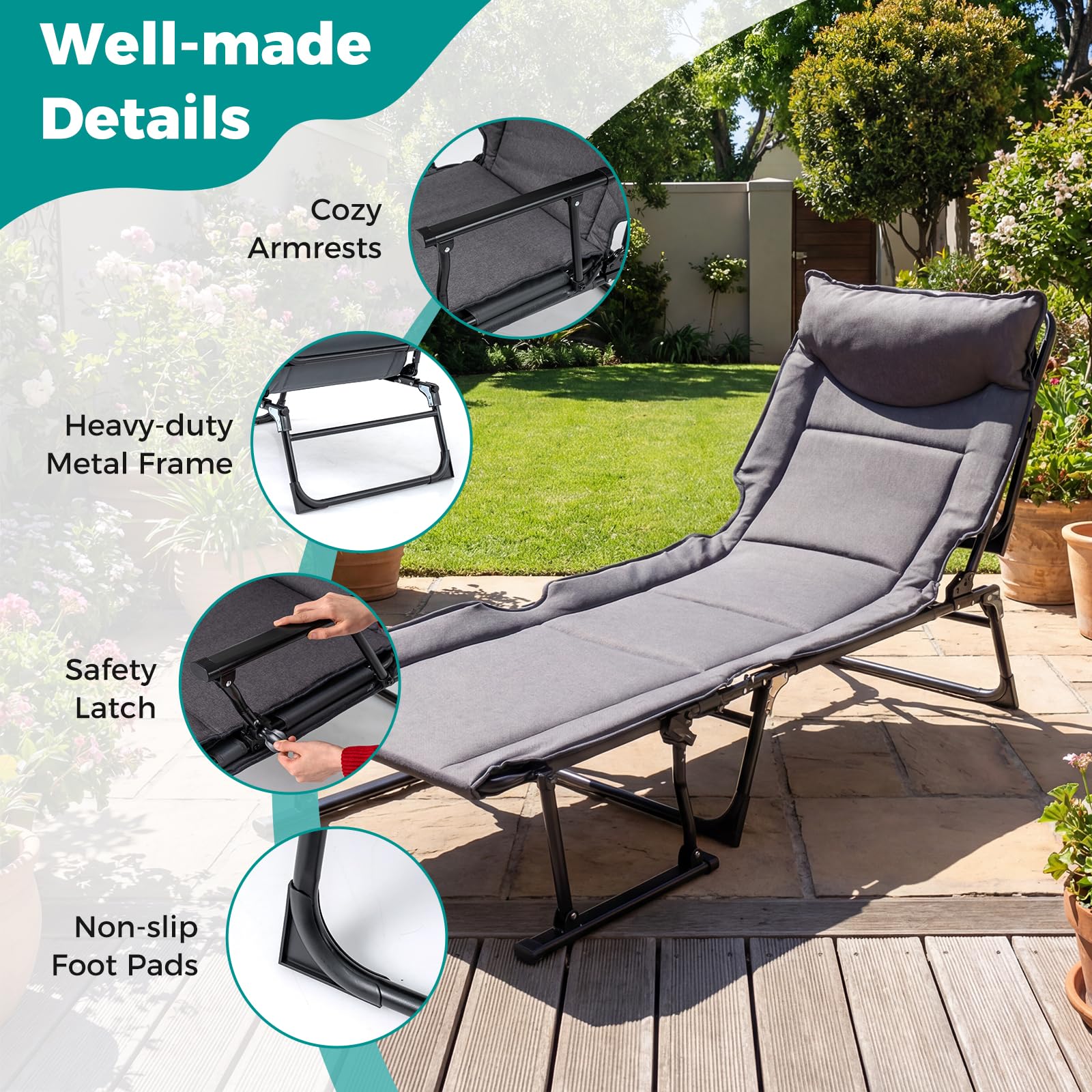 Tangkula 3 in 1 Folding Camping Cot Comfy Padded Convertible Single Sofa Chair