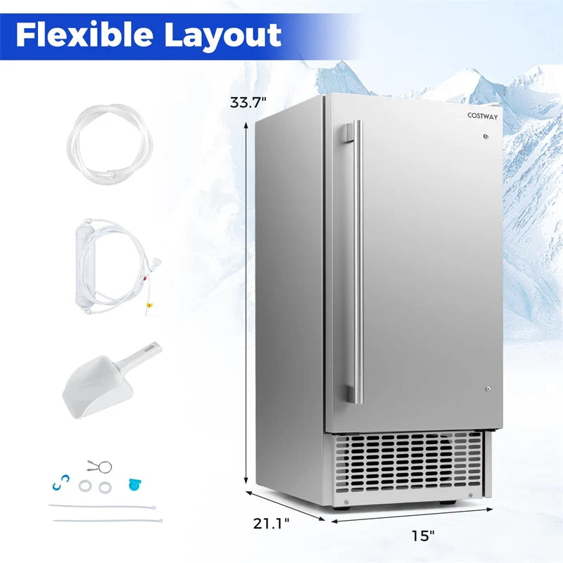 110 LBS/24H Commercial Ice Maker, 15" Built-in Undercounter Ice Machine with 25 LBS Storage & Reversible Door for Home Bar, Restaurant