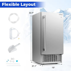 110 LBS/24H Commercial Ice Maker, 15" Built-in Undercounter Ice Machine with 25 LBS Storage & Reversible Door for Home Bar, Restaurant