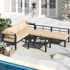 AECOJOY Patio Furniture Set with Retractable Canopy&2 Adjustable Backrests, Outdoor Conversation Set, Beige