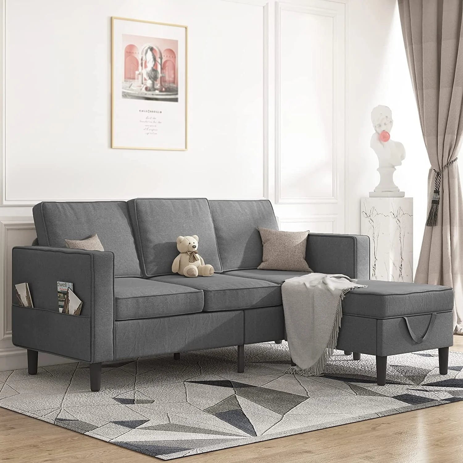 Mjkone Convertible Sectional Sofa Couch, L - Shaped Couch with Storage Ottoman, Couches for Living Room, Living Room Furniture Suitable for Small Space - Apartment/Upstairs Loft/Living Room (Dark Gray)