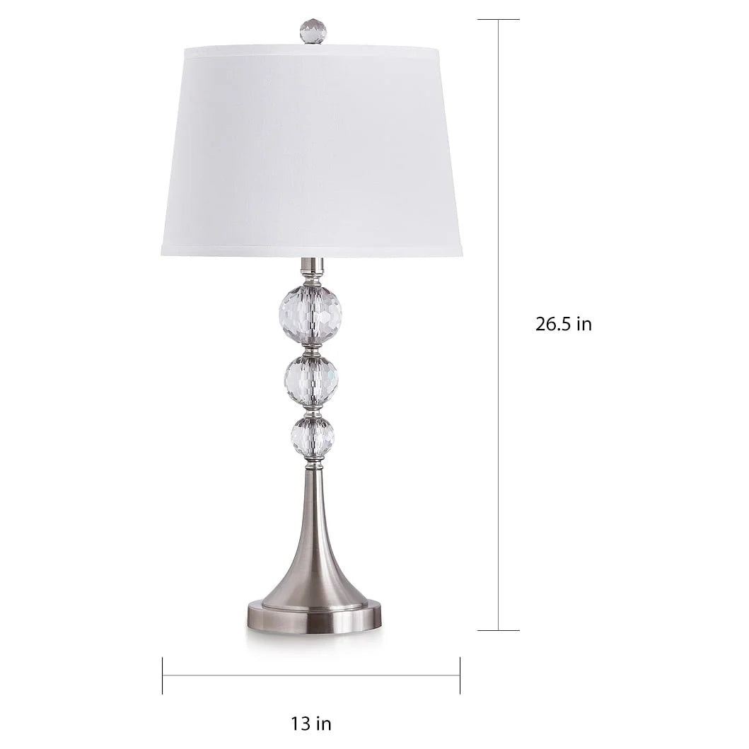 Homeglam Madison 27 - Inch Crystal Ball Metal Table Lamp (Set of 2) Brushed Nickel