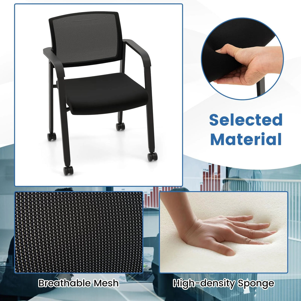 Tangkula Rolling Conference Room Chairs Set of 12
