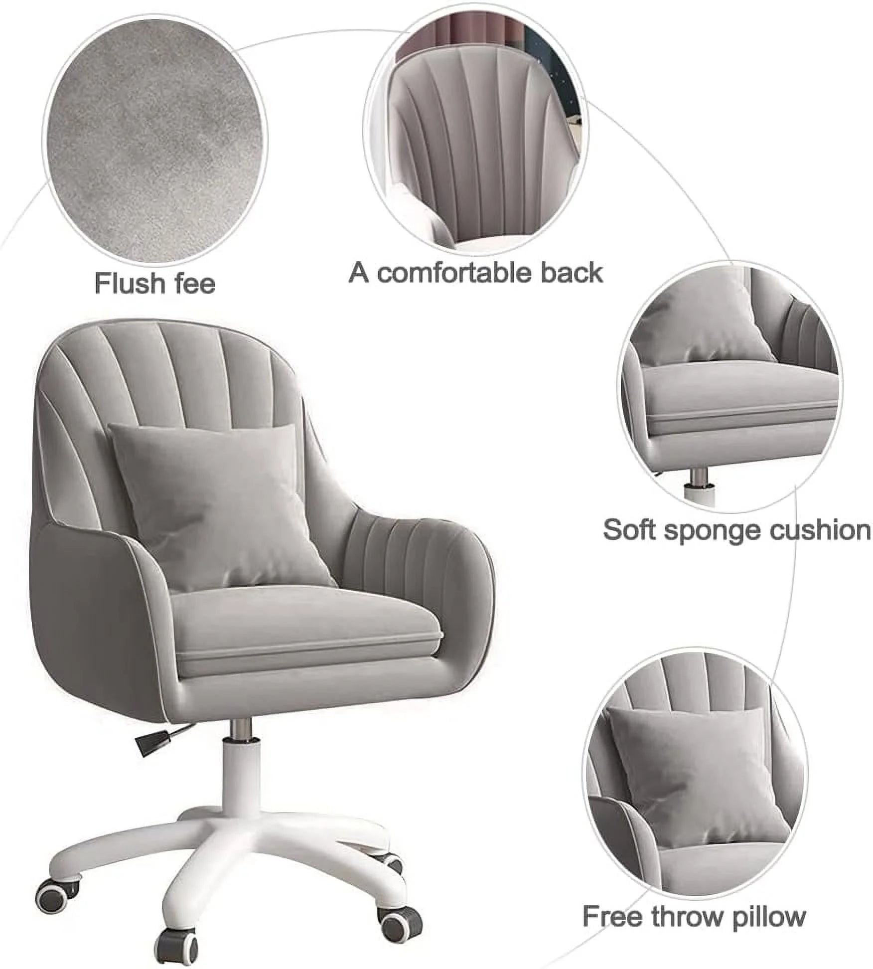 Home Office Chair Computer Chair with Mid - Back Upholstered Modern Tufted Computer Task Chair Swivel Height Adjustable Velvet Accent Chair.white
