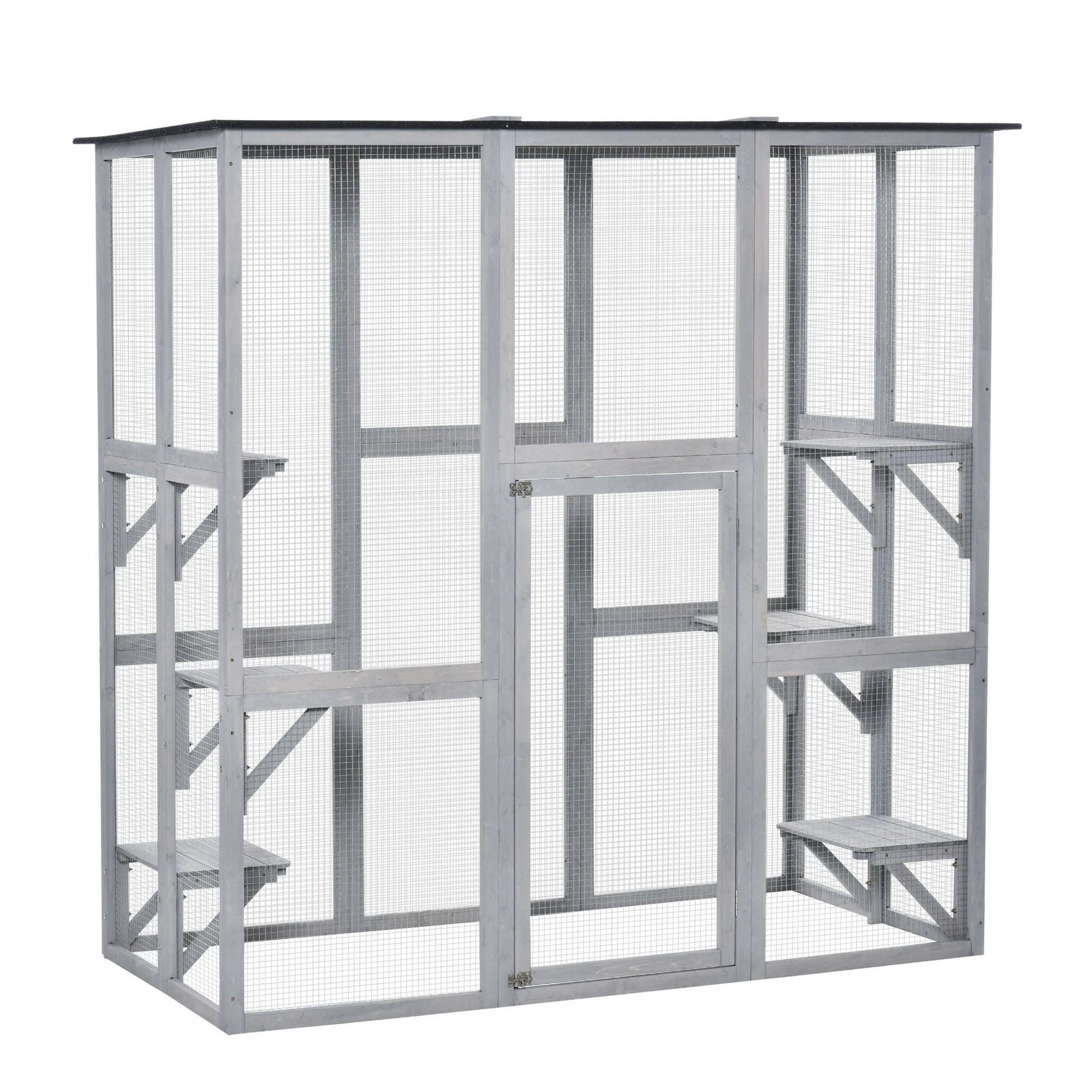 Pawhut Wooden Catio Enclosure with Weather Protection, 6 Platforms, Outdoor, Large, 71" x 38.5" x 71"