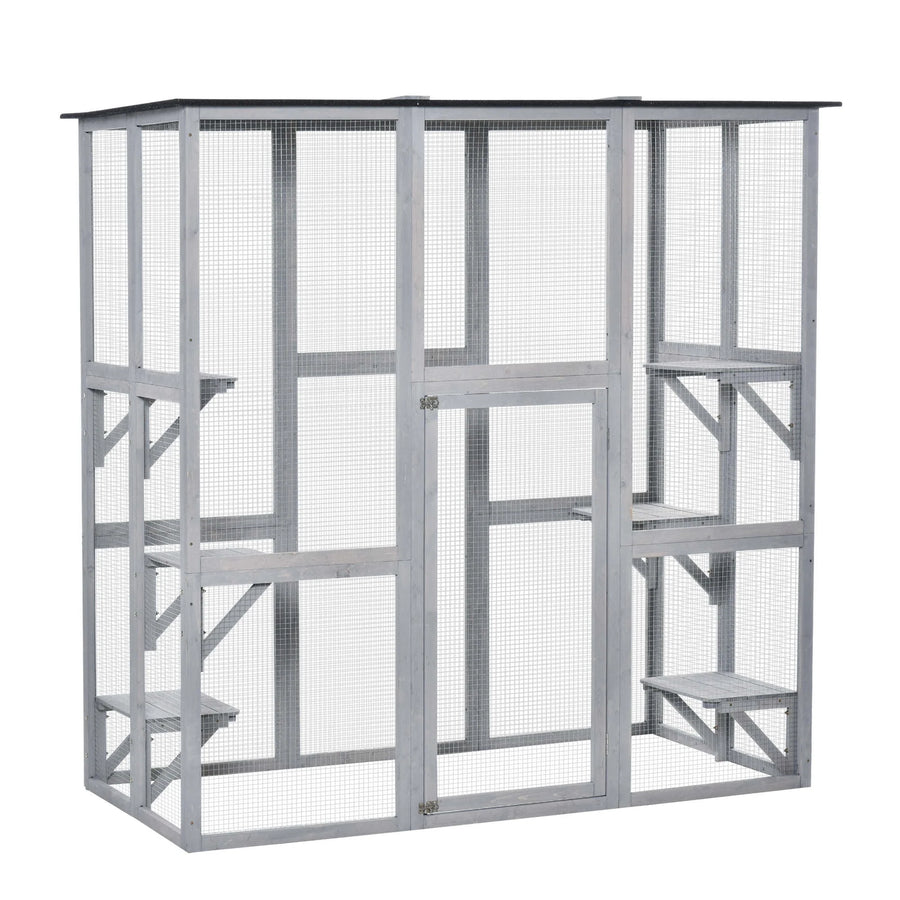 Pawhut Wooden Catio Enclosure with Weather Protection, 6 Platforms, Outdoor, Large, 71" x 38.5" x 71"