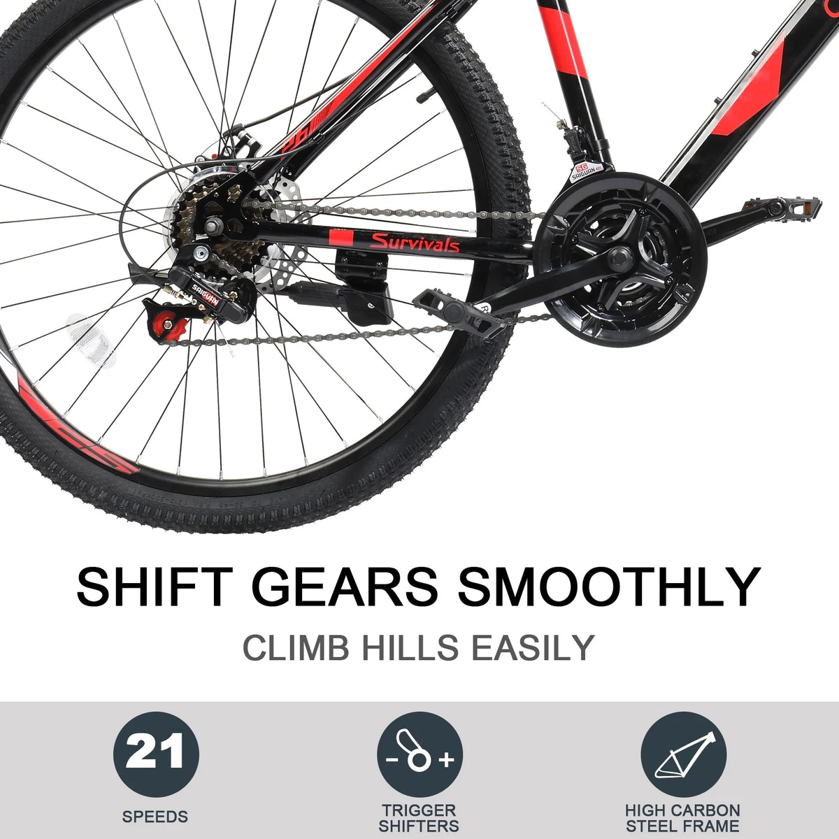 Ubesgoo 26" Lightweight Explorer Mountain Bike, 21 - Speed for Men and Women Disc Brakes & Suspension, Red/Black