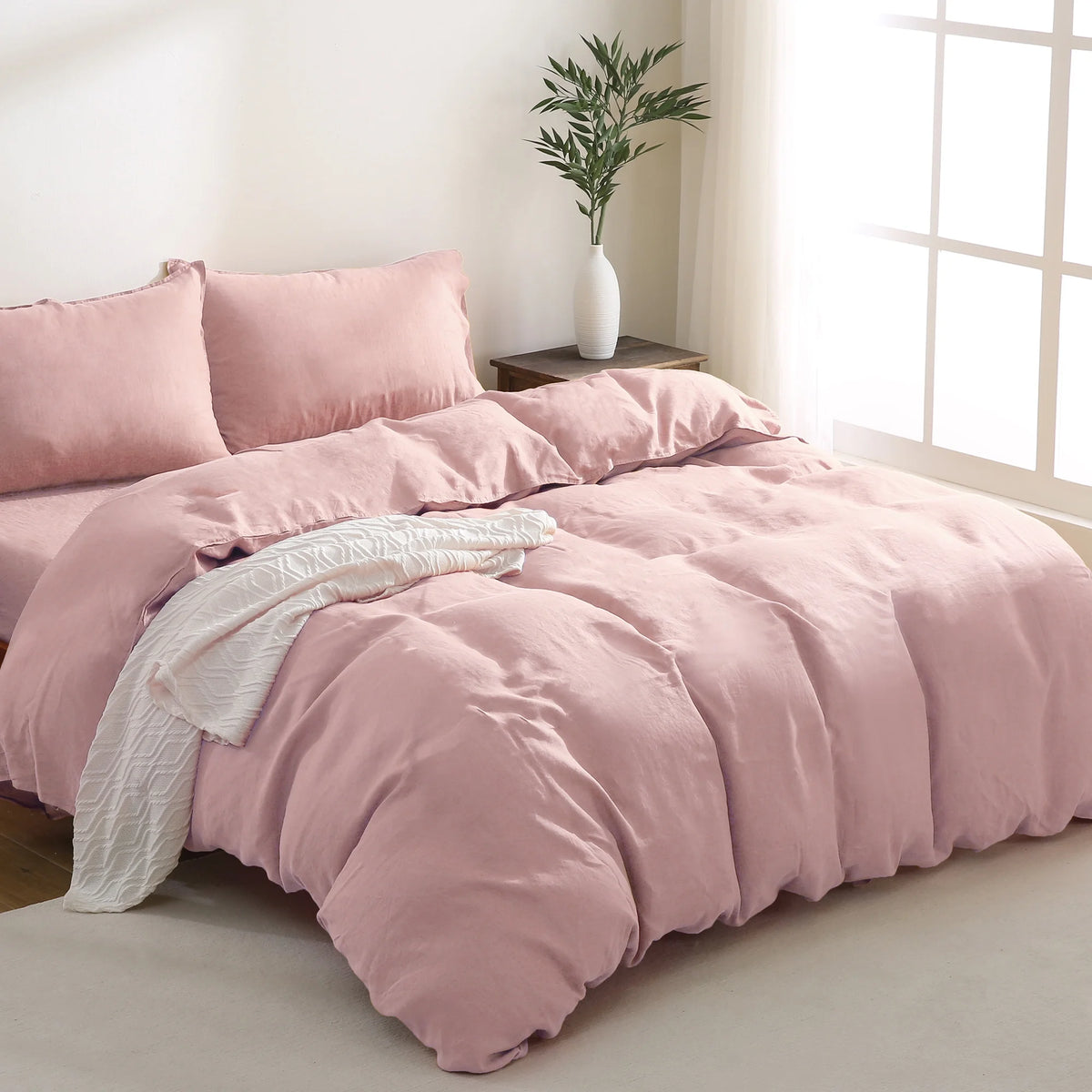100% Pure Linen Duvet Cover with Button Closure and Corner Ties Soft & Breathable - Natural Full/Queen