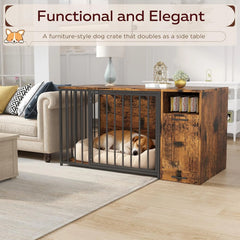 AECOJOY Dog Crate Furniture with Storage Cabinet, 42 Inch Wooden & Steel Decorative Indoor Kennel, Pet Cage End Table