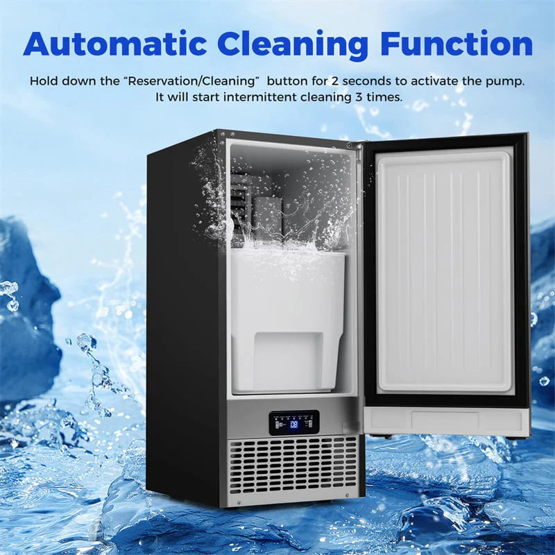 110 LBS/24H Commercial Ice Maker, 15" Built-in Undercounter Ice Machine with 25 LBS Storage & Reversible Door for Home Bar, Restaurant