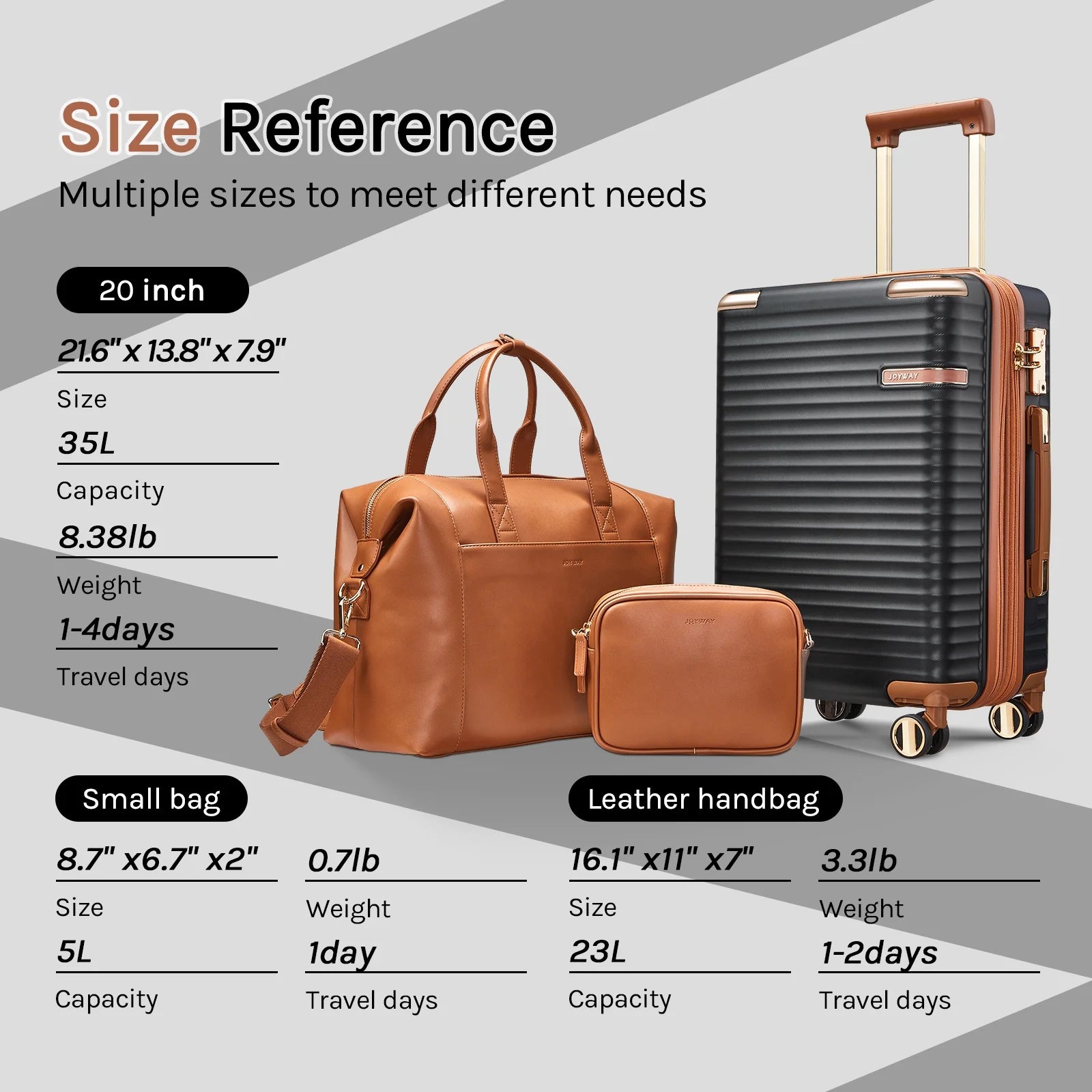 Joyway 3 - Piece Carry - on Luggage Set with Swivel TSA Lock and Leather Carry Bag