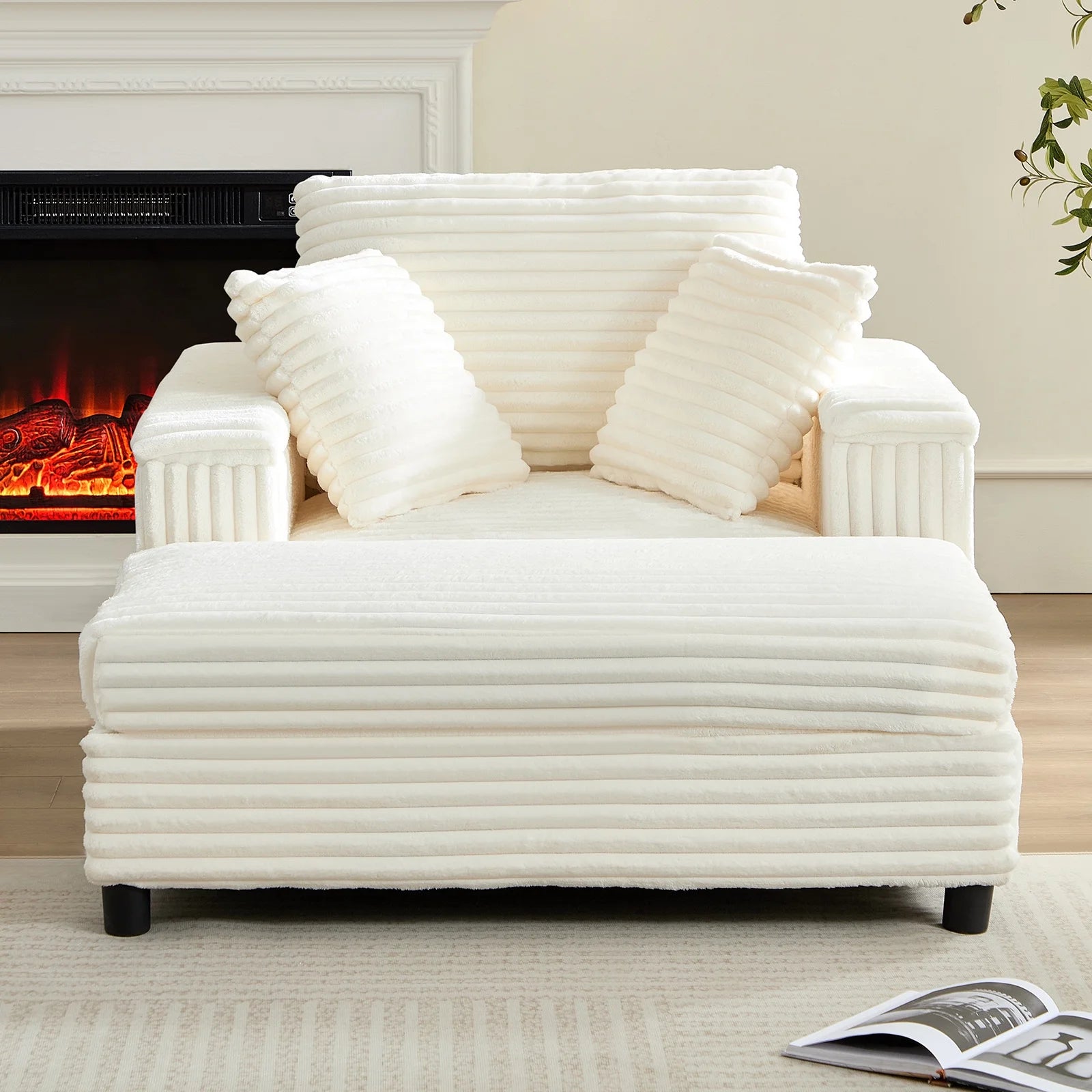 ZAFLY 44" Modern Corduroy Accent Armchair with Storage Ottoman for Living Room, Black