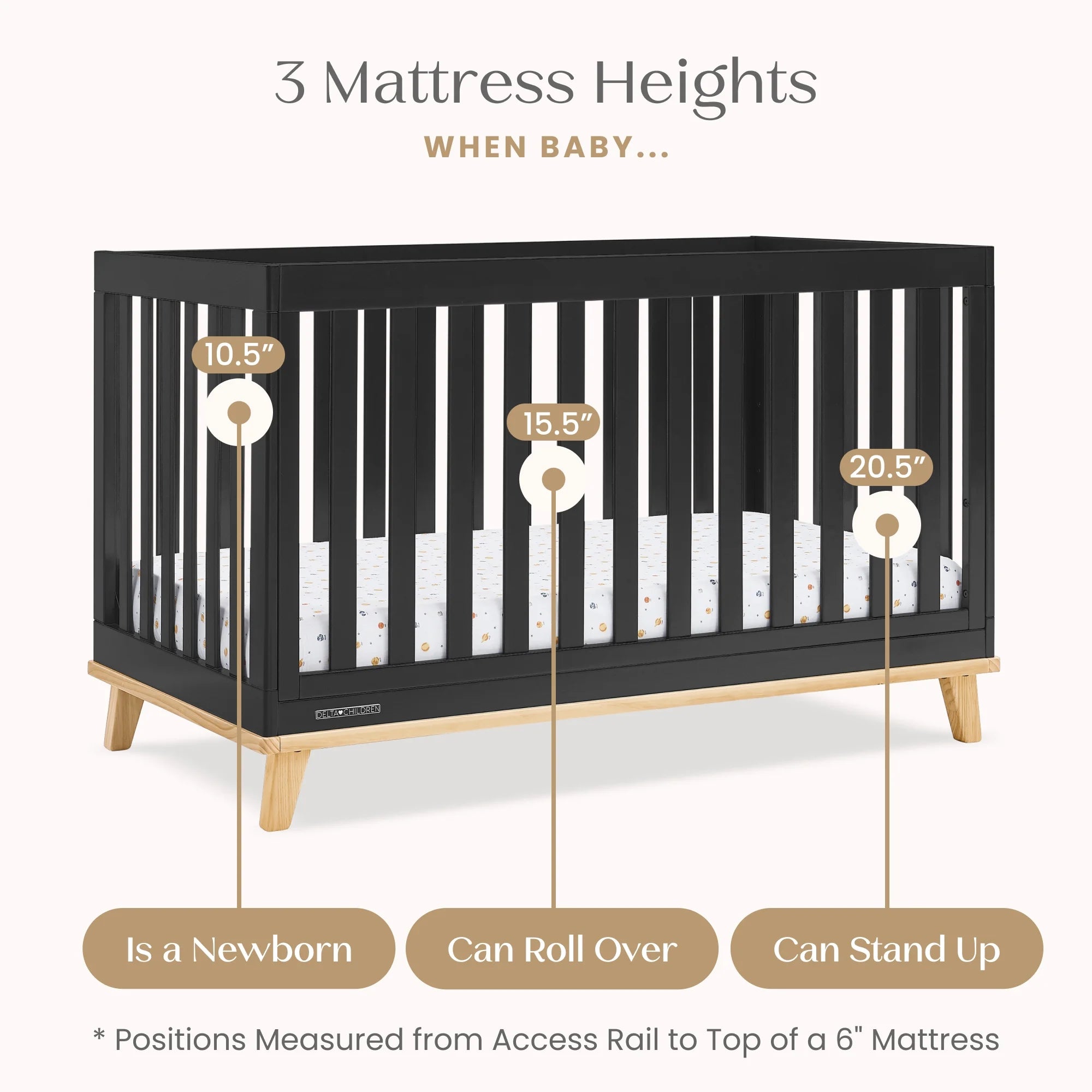 Delta Children Frankie 4 - in - 1 Convertible Crib - Greenguard Gold Certified, Black with Natural