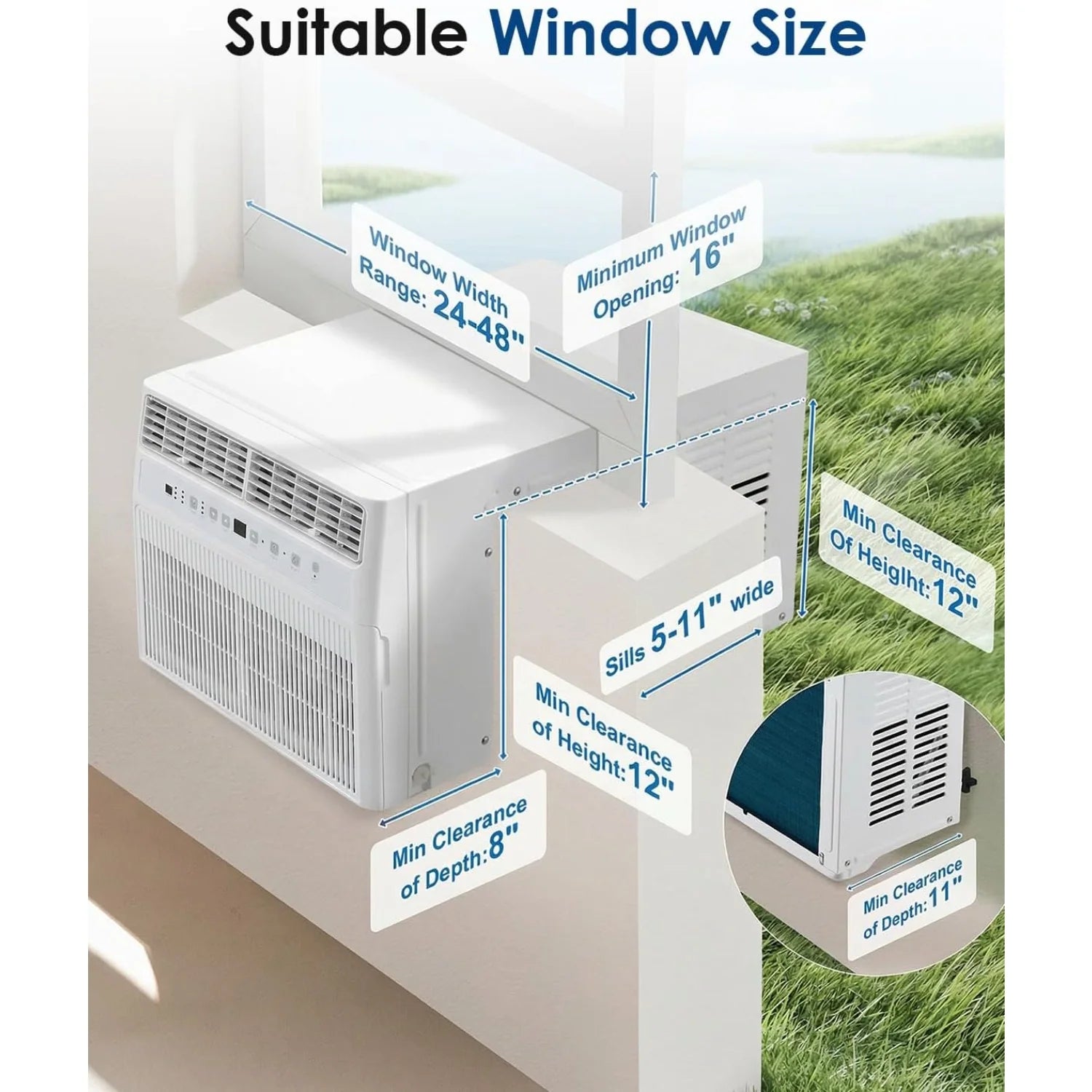 AECOJOY U-Shaped Window Air Conditioner 12,000 BTU AC Unit with Full Window View, Cools 350 Sq. Ft.