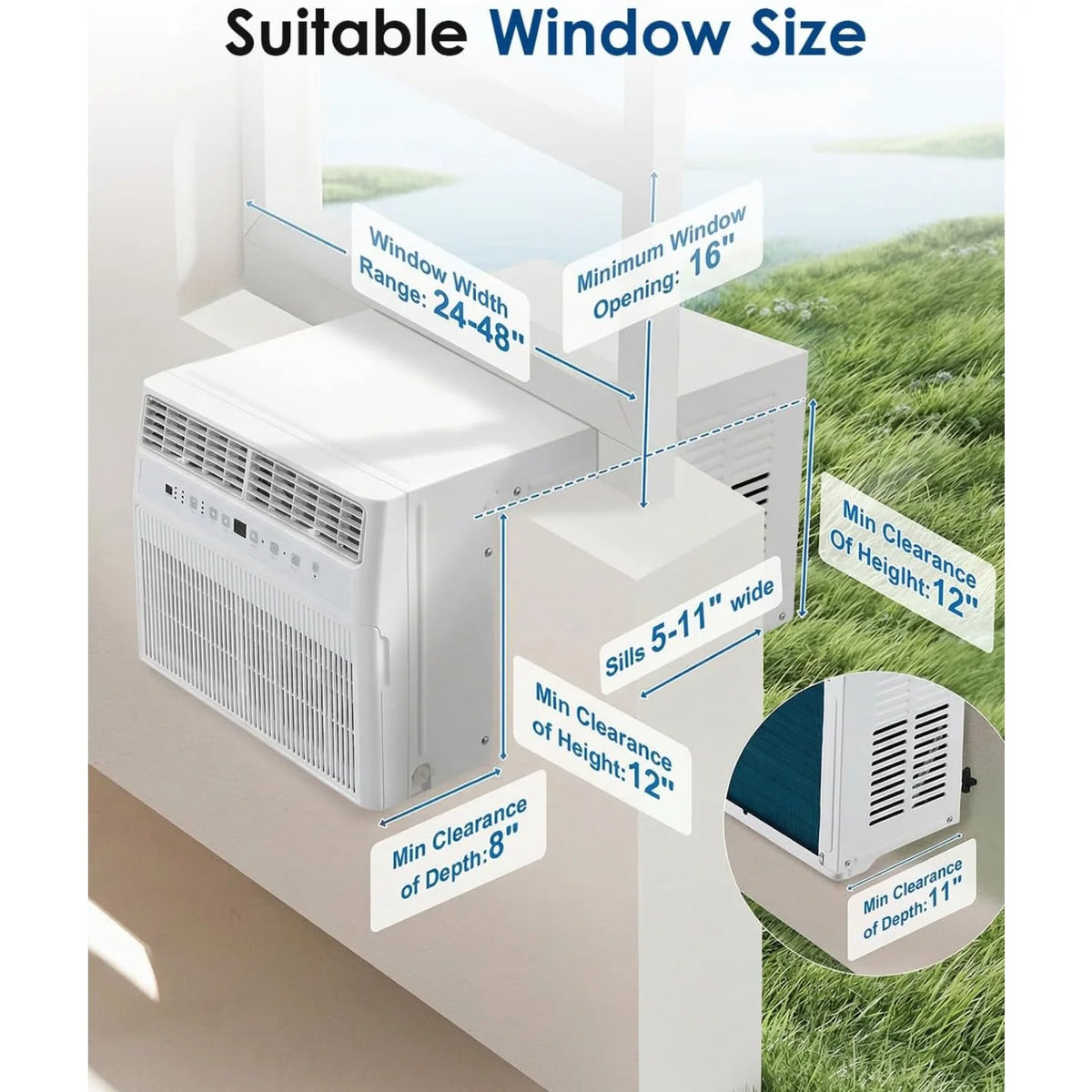 AECOJOY U-Shaped Window Air Conditioner 12,000 BTU AC Unit with Full Window View, Cools 350 Sq. Ft.