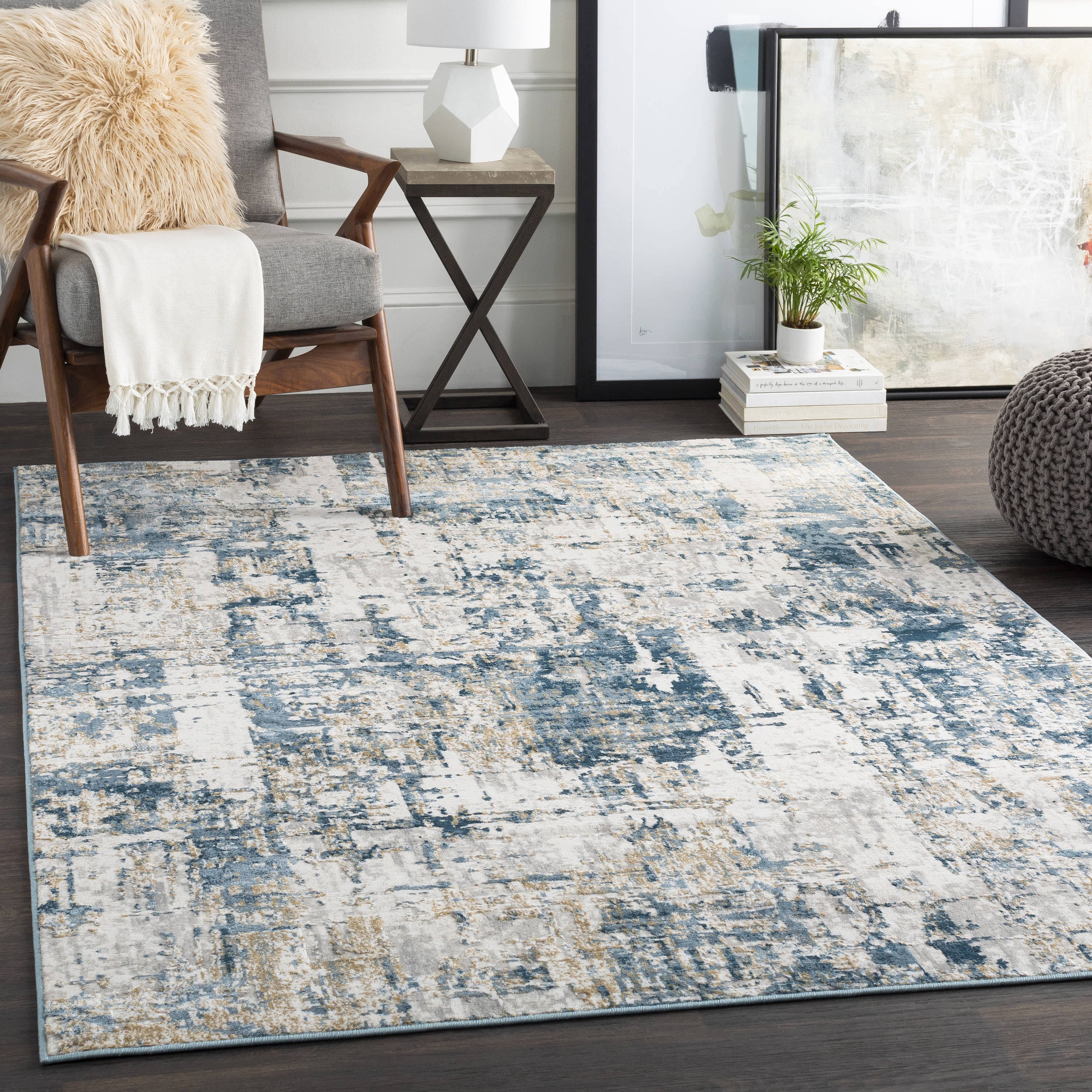 Origin 21 with STAINMASTER Quatro 2 x 3 Dark Blue Indoor/Outdoor Abstract Area Rug | 219174