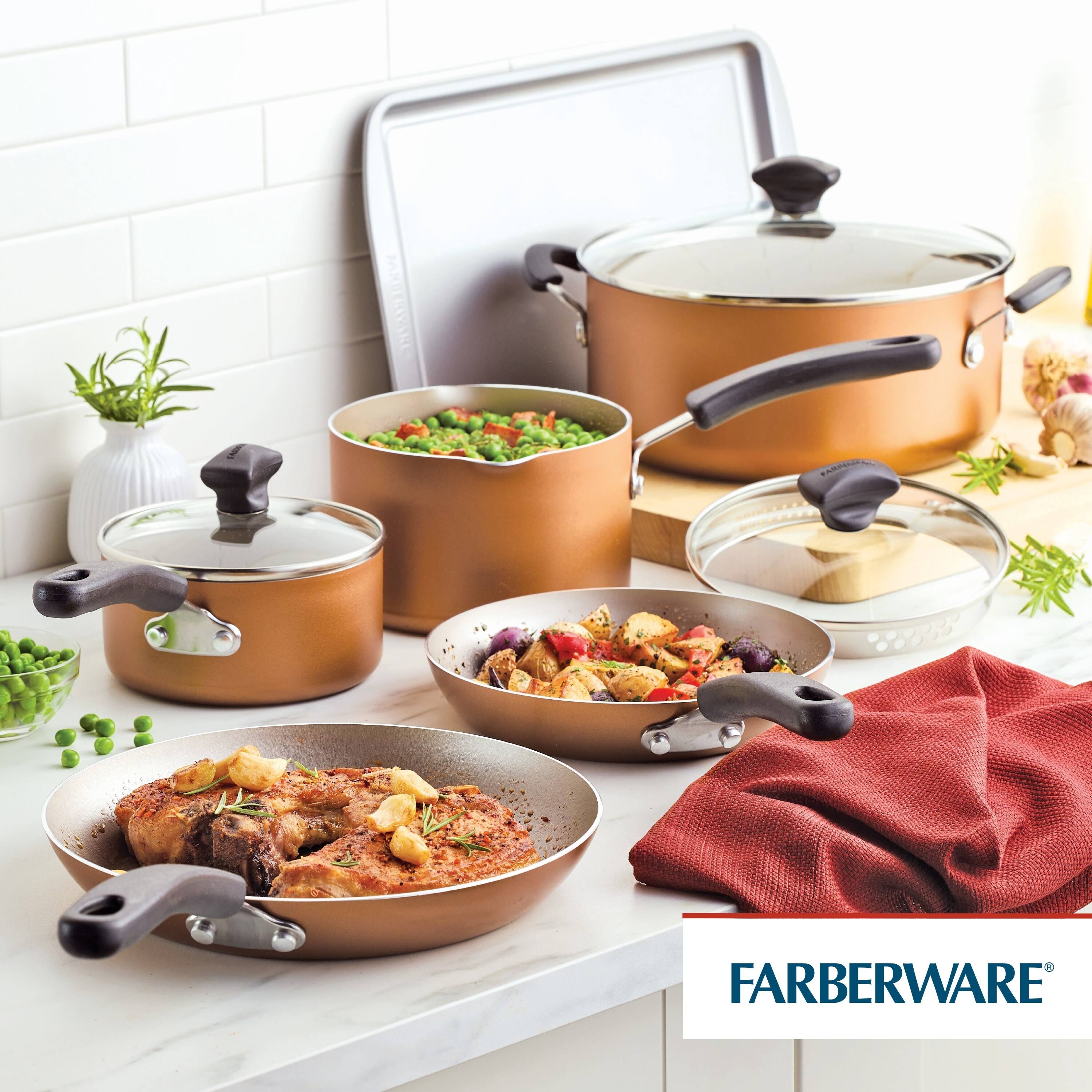 Farberware 15-Piece Cookstart Aluminum DiamondMax Nonstick Cookware Set - Copper