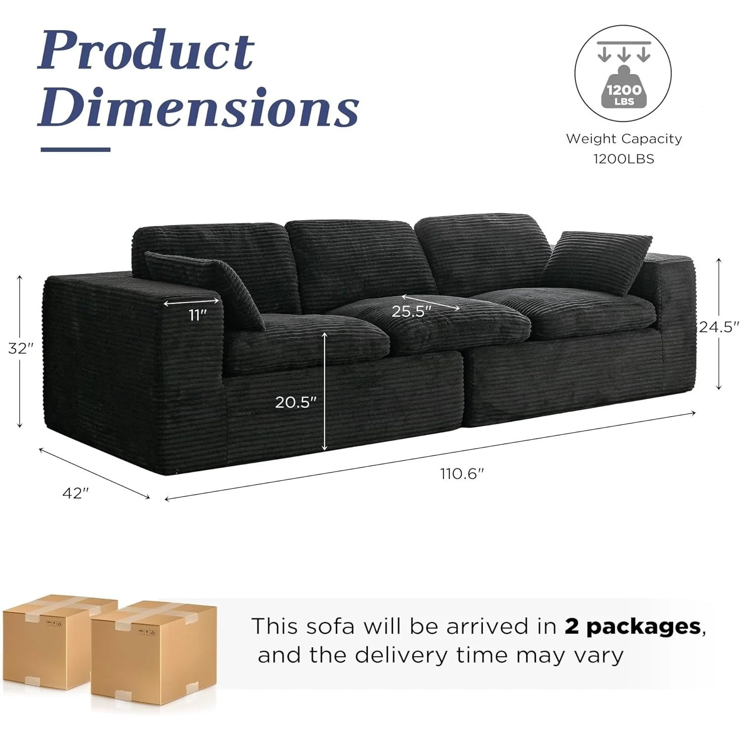 AECOJOY 110" Oversized Sofa for Living Room, 3 Seater Cloud Boneless Couch with Fluffy Seat Cushions