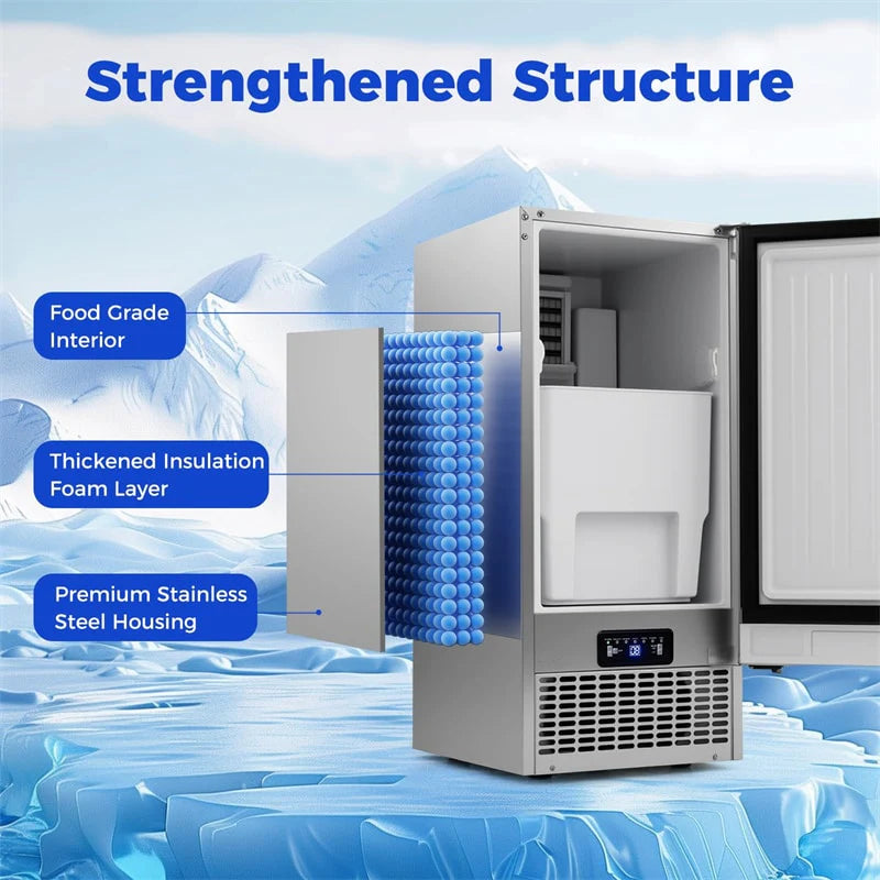 110 LBS/24H Commercial Ice Maker, 15" Built-in Undercounter Ice Machine with 25 LBS Storage & Reversible Door for Home Bar, Restaurant