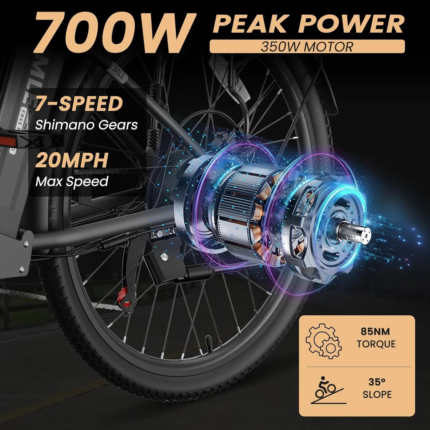 MOONCOOL Electric Bicycle for Adults 350W, 7 - Speed Ebike with 36V 10.4ah Removable Battery， 40 Miles Range, 20 Mph Electric Commuter Bike for Women Men, Certified to UL 2849 by SGS