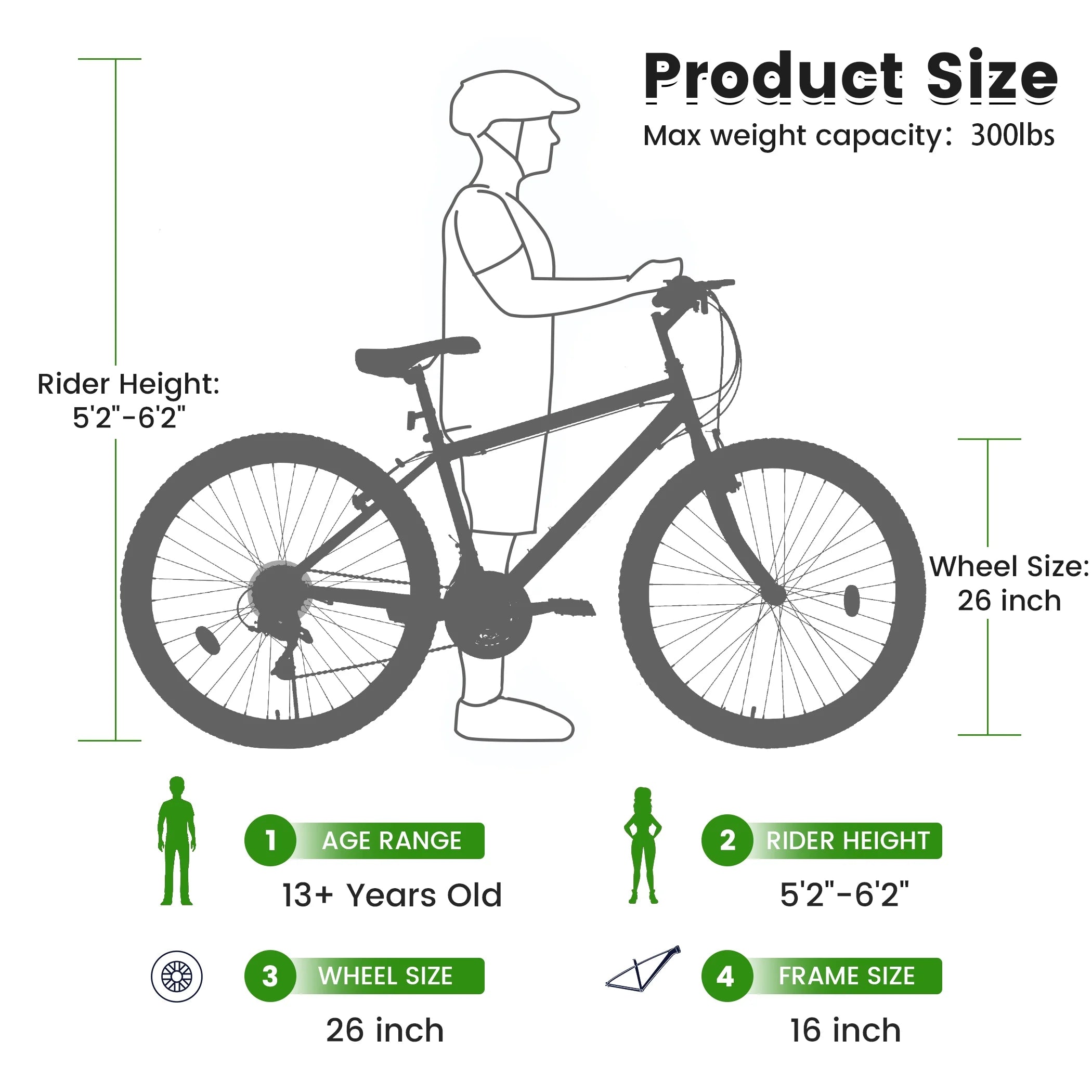 Aukfa 26" Mountain Bike for Men and Women, 21 - Speed High - Performance All - Terrain Bicycle with Dual V - Brakes, Green