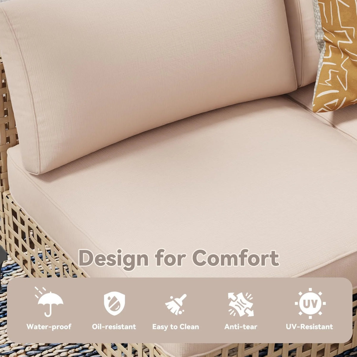 AECOJOY 7-Piece Patio Outdoor Furniture Set, Boho Outdoor Sectional Set, Light Brown&Beige