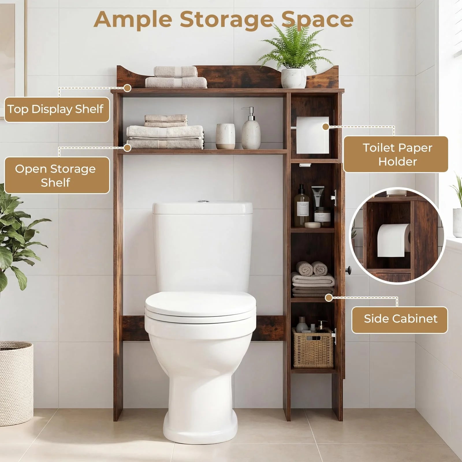 Tangkula Over the Toilet Storage Cabinet with Toilet Paper Holder & Adjustable Shelves