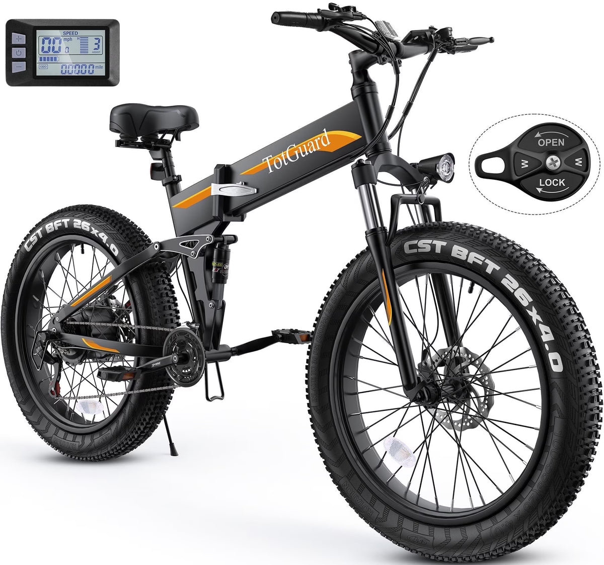 Totguard 26"x4" Electric Bike, Fat Tire 500W Ebike, Foldable Electric Bicycles E Bikes for Adults Electric 48V 10ah Battery, Dual Shock Absorber, Lockable Fork UL2849