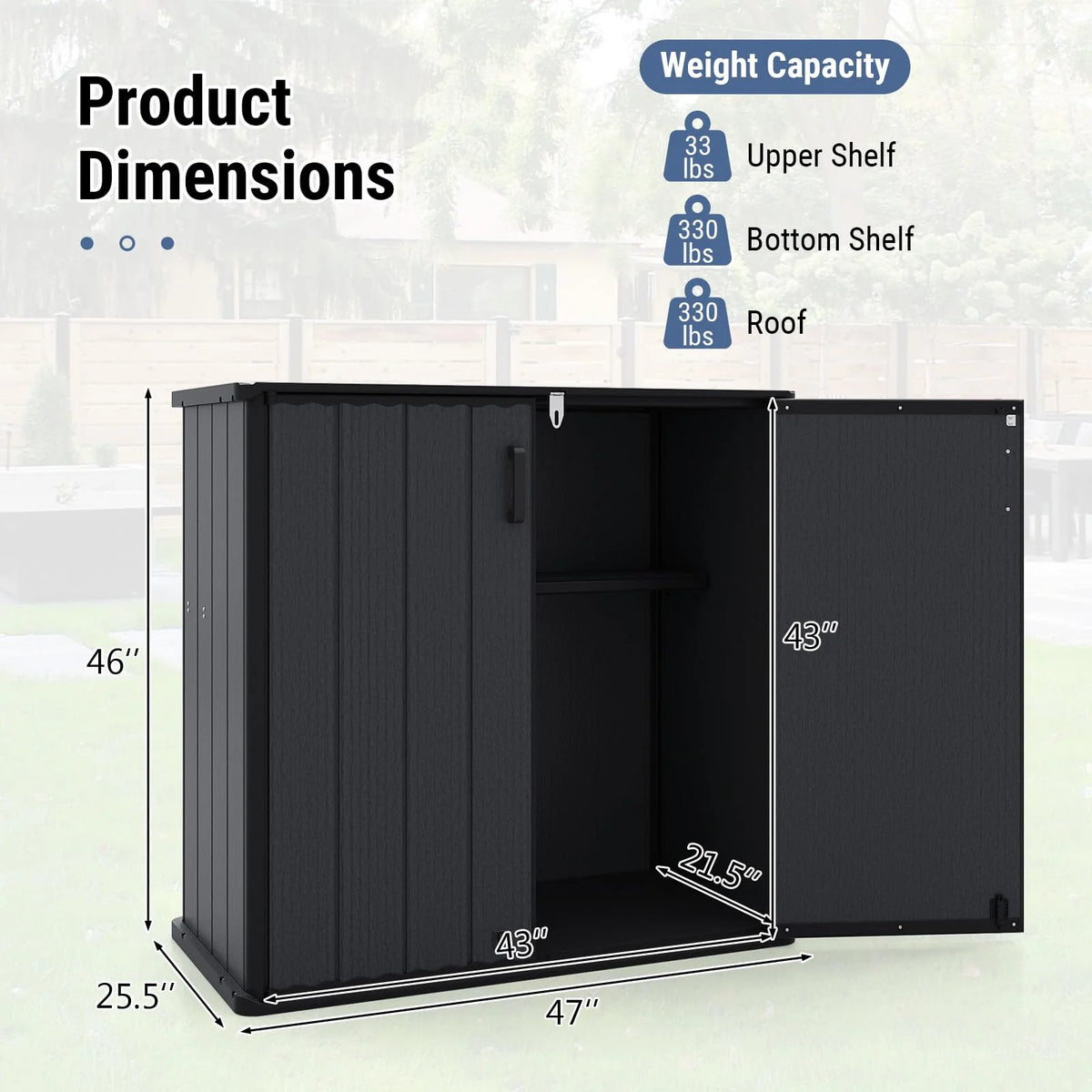 Tangkula 175 Gallon All-Weather Outdoor Storage Box with Lockable Door & Removable Shelf