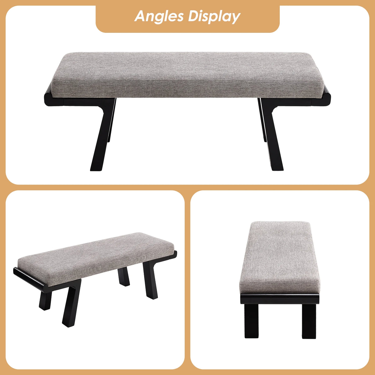 Zesthouse 47.4" Linen Upholstered Bench, Entryway Bench with Solid Wood Legs, Modern Ottoman Bench for Living Bedroom Room, Beige