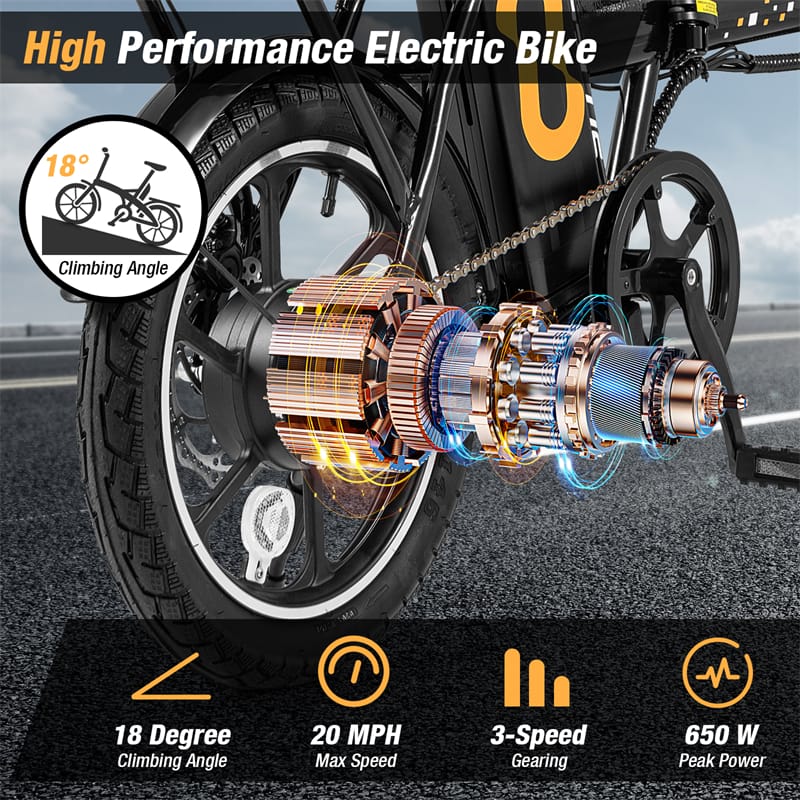 16" Folding Electric Bike with 500W Brushless Motor, 20 MPH, 37-Mile Range, Removable Battery & Dual Disc Brakes, Mini E-Bike for City Commuting