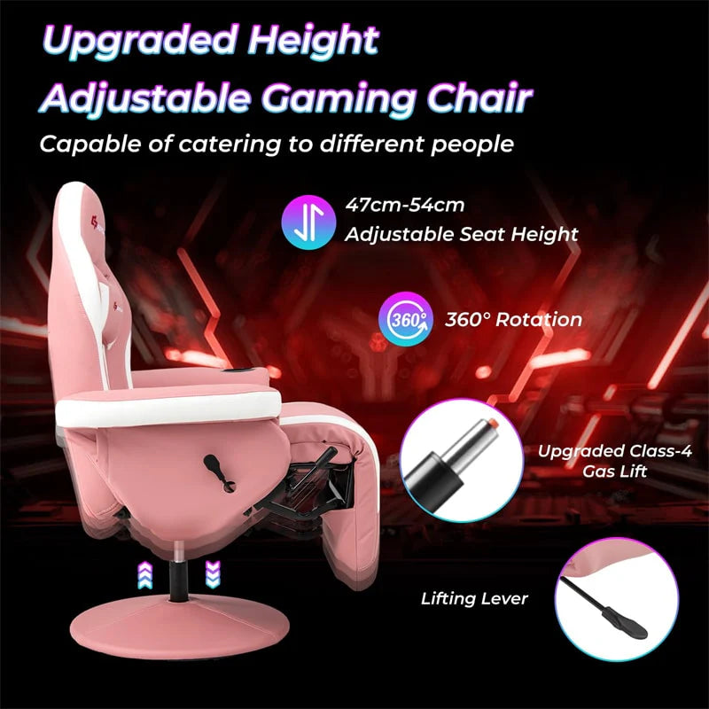 Ergonomic Gaming Recliner Chair with Massage, Retractable Footrest & Cup Holder, Height Adjustable Racing Style Swivel Video Game Chair